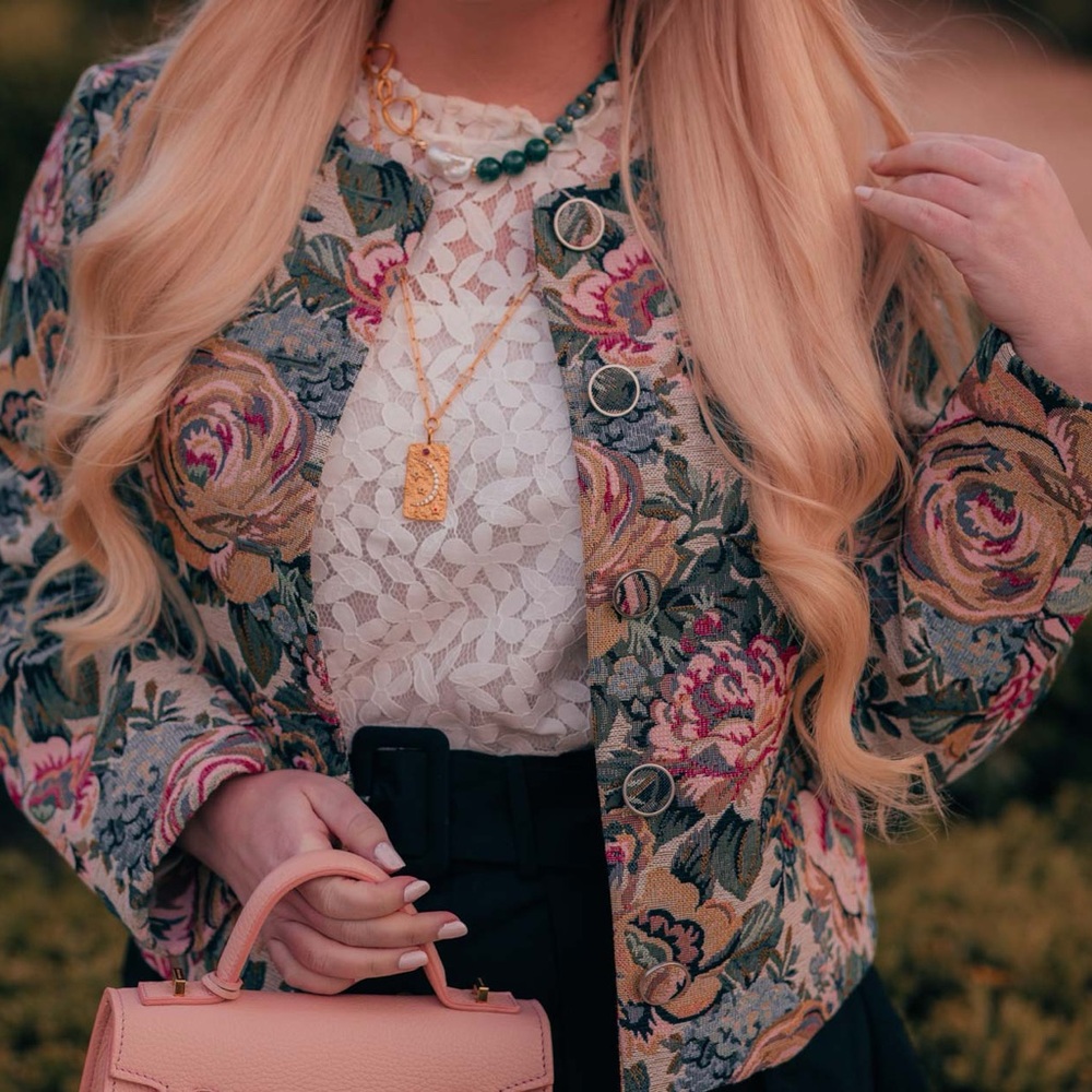&Other Stories Fitted Jacquard Floral Vintage Cropped Suit Jacket - NWT - Picture 9 of 15